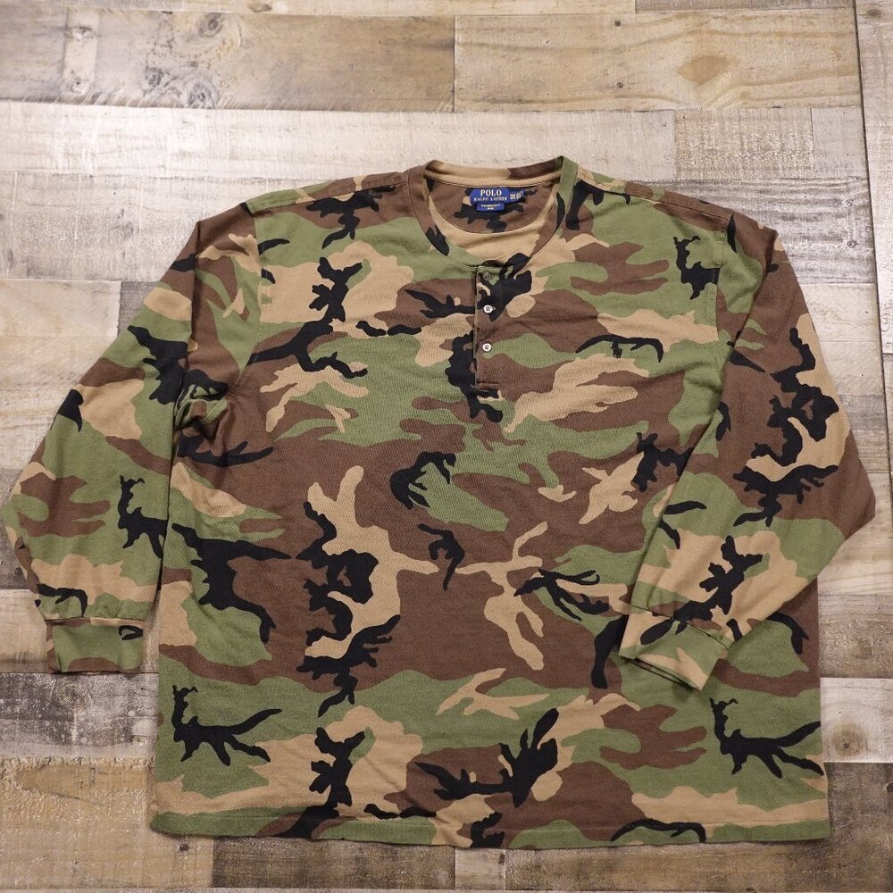 Polo Ralph Lauren Camo Henley Long Sleeve Shirt - 4XB - Featherweight Mesh